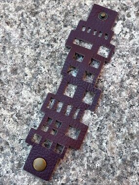 Erica Zap Mod Square Pattern Geometric Laser Cut Leather Cuff Bracelet Snap